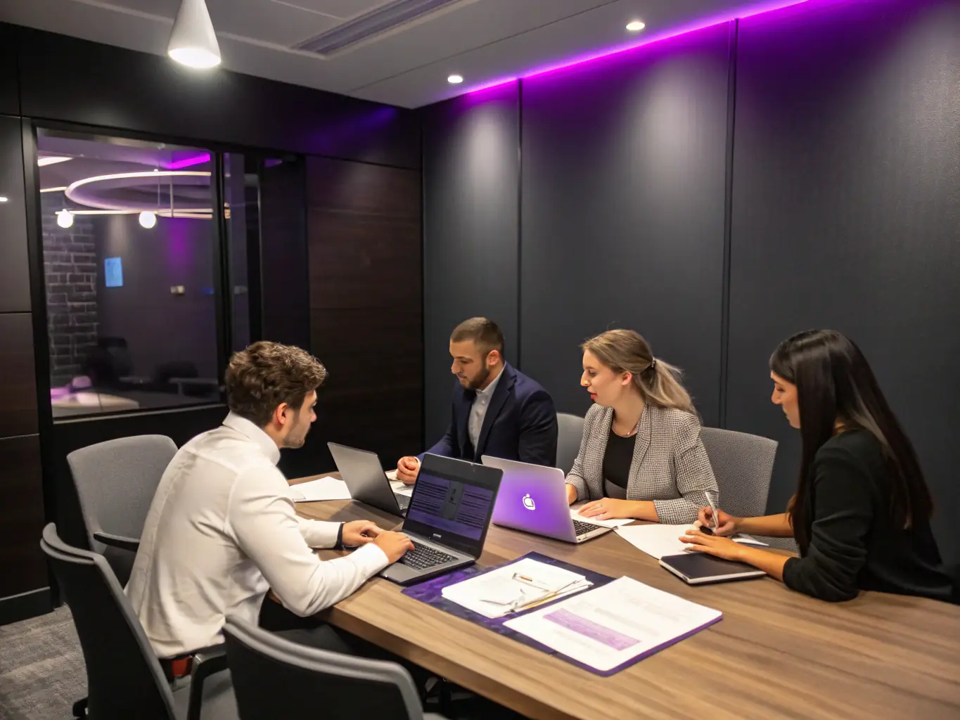 A group of professionals attending a financial management workshop, focusing on accounting best practices and strategies for business growth, in a modern conference room setting.